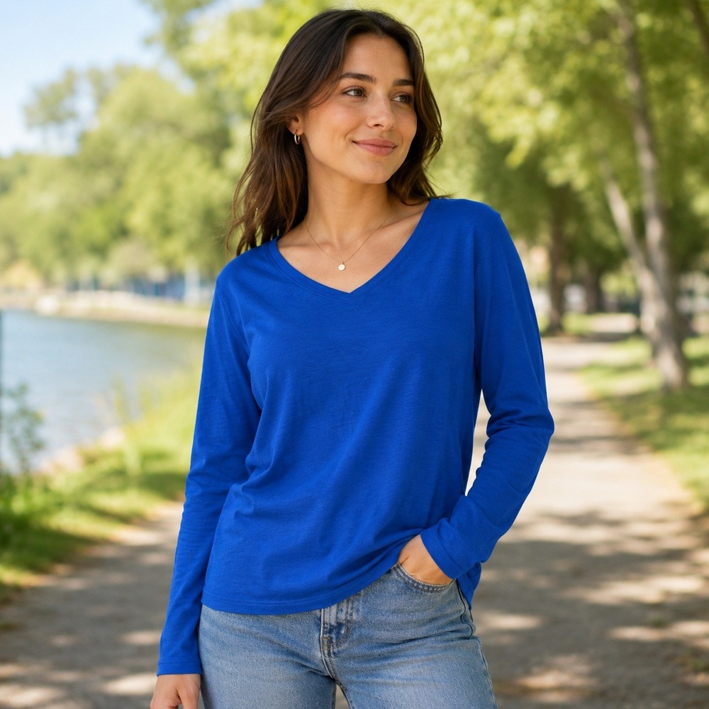Segments Womens Royal Blue 100% Merino Wool V-Neck Long Sleeve Top XXL Woolmark